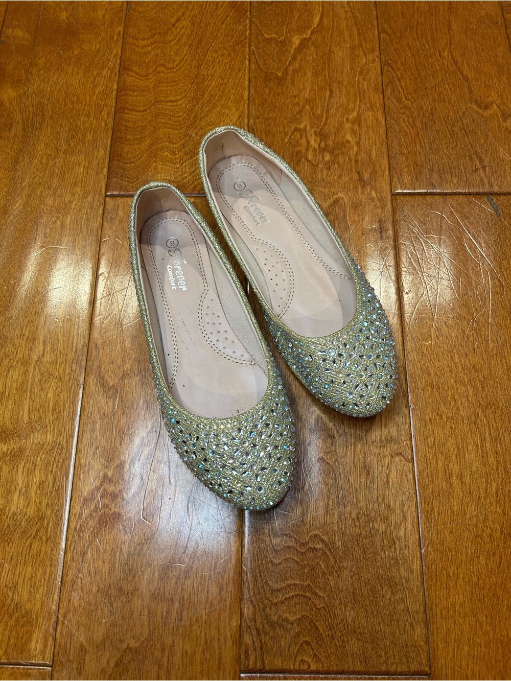 Embellished Gold Women's Ballet Flats with Cushion Insole